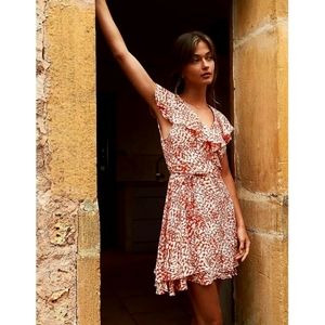 Free People Orange French Quarter Wrap Mini Ruffle Dress Shirt Sleeve Size S